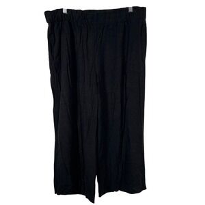 Linen Blend Black Wide Leg Pants Ricki's Elastic Waist Cropped Gaucho Large